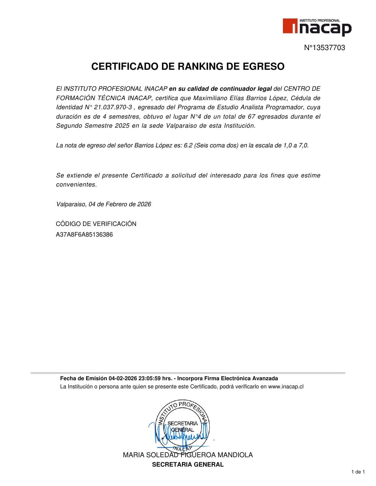 Ranking de Egreso - INACAP